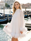 Chiffon A-Line High Neck Formal Dresses with Feathers