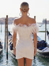 Sequin Bodycon Off Shoulder Formal Dresses with Feathers