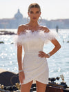 Sequin Bodycon Off Shoulder Formal Dresses with Feathers