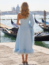 Chiffon A-Line One Shoulder Formal Dresses with Natural Feather Fringe Hem