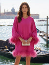 Jersey A-Line V Neck Formal Dresses with Natural Feather Fringe Hem