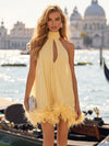 Chiffon A-Line Halter Formal Dresses with Natural Feather Fringe Hem