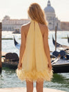 Chiffon A-Line Halter Formal Dresses with Natural Feather Fringe Hem