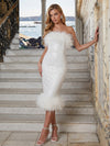Sequin Sheath Strapless Formal Dresses with Feathers