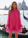 Chiffon A-Line High Neck Formal Dresses with Natural Feather Fringe Hem