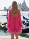 Chiffon A-Line High Neck Formal Dresses with Natural Feather Fringe Hem