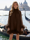 Chiffon A-Line High Neck Formal Dresses with Natural Feather Fringe Hem