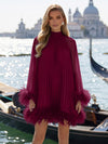 Chiffon A-Line High Neck Formal Dresses with Natural Feather Fringe Hem
