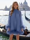 Chiffon A-Line High Neck Formal Dresses with Natural Feather Fringe Hem