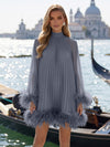 Chiffon A-Line High Neck Formal Dresses with Natural Feather Fringe Hem