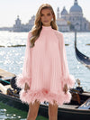 Chiffon A-Line High Neck Formal Dresses with Natural Feather Fringe Hem