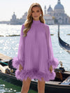Chiffon A-Line High Neck Formal Dresses with Natural Feather Fringe Hem