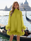 Chiffon A-Line High Neck Formal Dresses with Natural Feather Fringe Hem