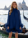 Chiffon A-Line High Neck Formal Dresses with Natural Feather Fringe Hem