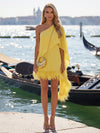 Chiffon A-Line One Shoulder Formal Dresses with Natural Feather Fringe Hem
