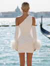 Jersey Sheath One Shoulder Formal Dresses with Feathers
