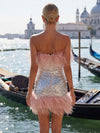 Sequin Bodycon Strapless Formal Dresses with Feathers