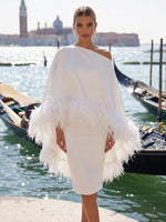 Chiffon Sheath One Shoulder Formal Dresses with Feathers