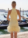 Sequin Bodycon Halter Formal Dresses with Feathers