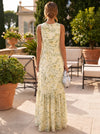 Chiffon A-Line Crew Neck Floral Print Formal Dresses