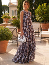 Chiffon A-Line Crew Neck Floral Print Formal Tent/ Trapeze Dresses