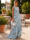Chiffon A-Line Crew Neck Floral Print Formal Tent/ Trapeze Dresses