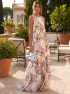 Chiffon A-Line Crew Neck Floral Print Formal Tent/ Trapeze Dresses