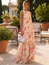 Chiffon A-Line Crew Neck Floral Print Formal Tent/ Trapeze Dresses