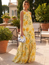 Chiffon A-Line Crew Neck Floral Print Formal Tent/ Trapeze Dresses