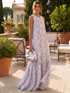 Chiffon A-Line Crew Neck Floral Print Formal Tent/ Trapeze Dresses
