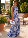 Chiffon A-Line Crew Neck Floral Print Formal Tent/ Trapeze Dresses