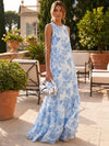 Chiffon A-Line Crew Neck Floral Print Formal Tent/ Trapeze Dresses