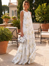 Chiffon A-Line Crew Neck Floral Print Formal Tent/ Trapeze Dresses