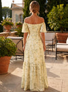 Chiffon A-Line Off Shoulder Floral Print Formal Dresses