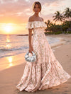 Chiffon A-Line Off Shoulder Floral Print Formal Dresses