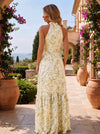 Chiffon A-Line Halter Floral Print Formal Dresses with Bow