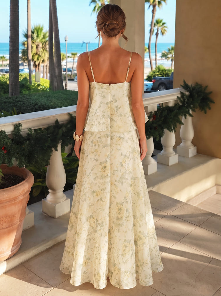 Chiffon A-Line Spaghetti Straps Floral Print Formal Dresses