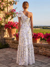 Chiffon A-Line One Shoulder Floral Print Formal Dresses with Bow