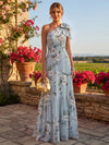 Chiffon A-Line One Shoulder Floral Print Formal Dresses with Bow