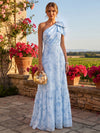 Chiffon A-Line One Shoulder Floral Print Formal Dresses with Bow