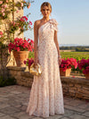 Chiffon A-Line One Shoulder Floral Print Formal Dresses with Bow