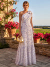 Chiffon A-Line One Shoulder Floral Print Formal Dresses with Bow
