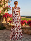 Chiffon A-Line One Shoulder Floral Print Formal Dresses with Bow
