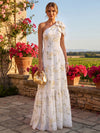 Chiffon A-Line One Shoulder Floral Print Formal Dresses with Bow