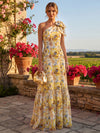 Chiffon A-Line One Shoulder Floral Print Formal Dresses with Bow