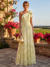 Chiffon A-Line One Shoulder Floral Print Formal Dresses with Bow