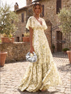 Chiffon A-Line V Neck Formal Dresses with Floral Print