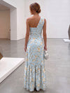 Chiffon A-Line One Shoulder Formal Dresses with Floral Print
