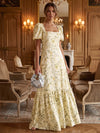 Chiffon A-Line Square Neck Formal Dresses with Floral Print