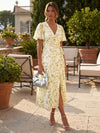 Chiffon A-Line V Neck Formal Dresses with Floral Print